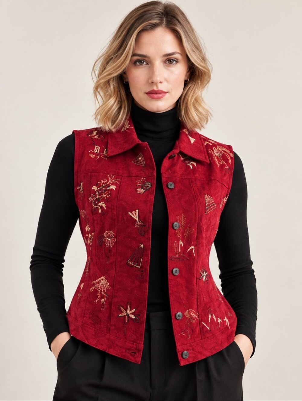 Tanjay Y2K Boho 100% Cotton Embroidered Button-Down Vest